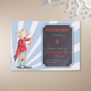 Cute Circus Clown Sunburst Birthday Invitation