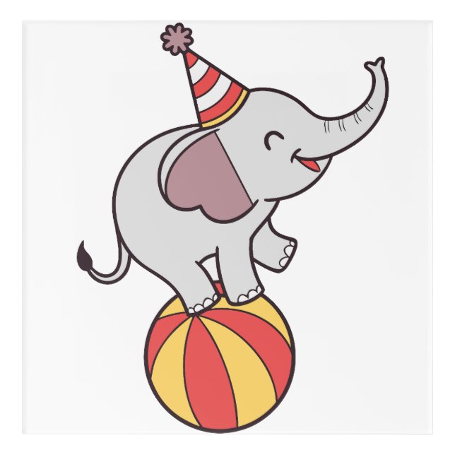 Cute Circus Elephant on Ball – Birthday Party Illu Acrylic Print (Front)