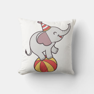 Cute Circus Elephant on Ball – Birthday Party Illu Throw Pillow