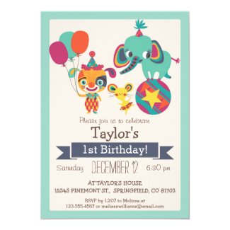 Cute Circus Elephant, Puppy Kid's Birthday Party Card