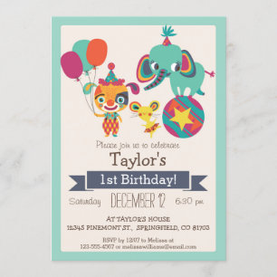 Cute Circus Elephant, Puppy Kid's Birthday Party Invitation