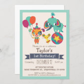 Cute Circus Elephant, Puppy Kid's Birthday Party Invitation (Front/Back)