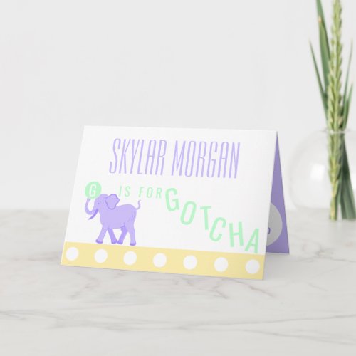 Cute Circus Elephant Purple Adoption Gotcha Day Card