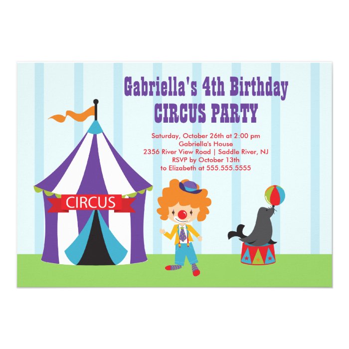 CUTE Circus Kids Birthday Party Invitation