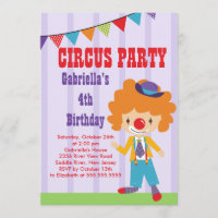 CUTE Circus Kids Birthday Party Invitation