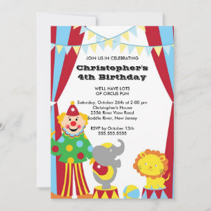 CUTE Circus Kids Birthday Party Invitation