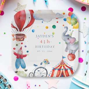 Cute Circus Kids Birthday Party Paper Plates