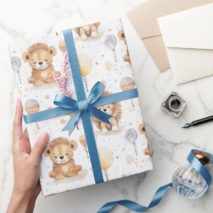 Cute Circus Lions Balloons Pattern Baby Shower Wrapping Paper