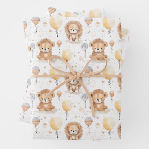 Cute Circus Lions Balloons Pattern Baby Shower Wrapping Paper Sheets