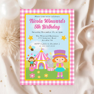Cute Circus Red Haired Girl Trainer Kids Birthday  Invitation