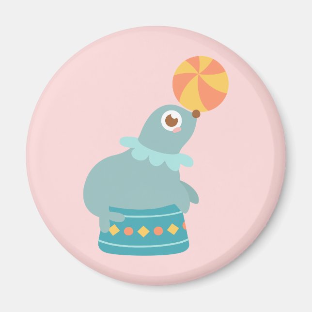 Cute Circus Sea Lion Juggling a Beach Ball Magnet (Front)