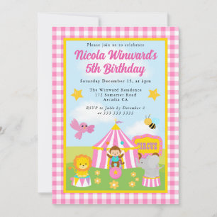 Cute Circus Tent and Animals Kids Birthday Invitation