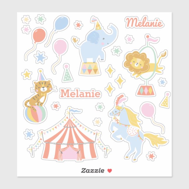 Cute Circus tent, animals and balloons Sticker (Sheet)