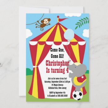 Cute Circus Tent Birthday Party Invitations by alleventsinvitations at Zazzle