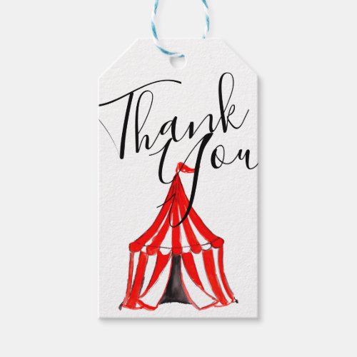 Cute circus tent carnival kid party thank you tag