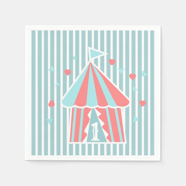 Cute Circus Tent First Birthday  Napkins (Front)