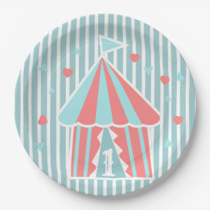 Cute Circus Tent First Birthday Paper Plates
