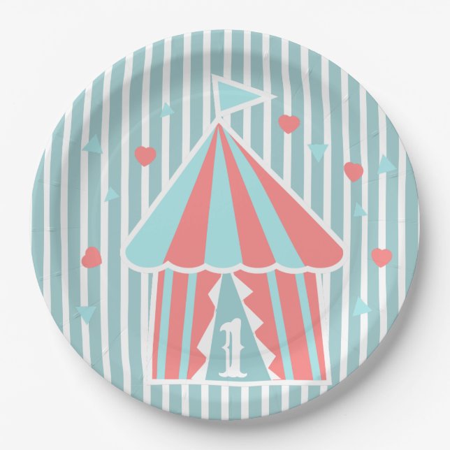 Cute Circus Tent First Birthday  Paper Plates (Front)