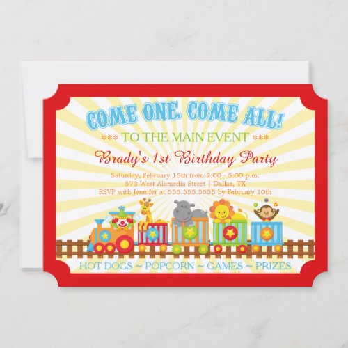 Cute circus train birthday party invitation