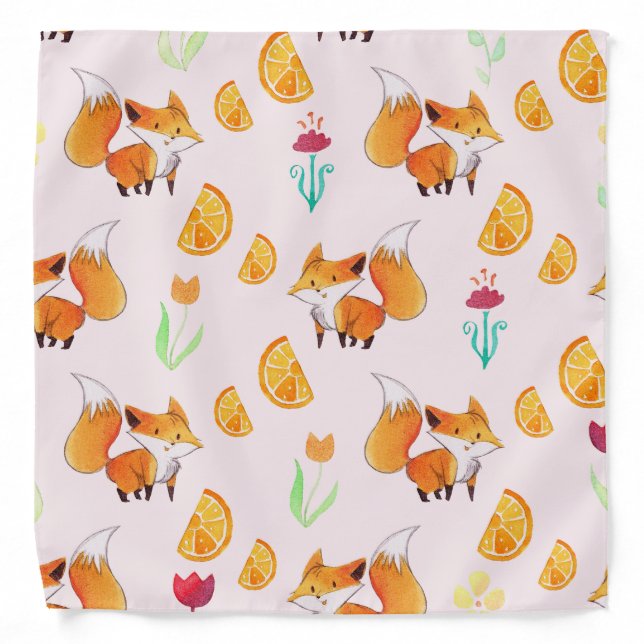 Cute Citrus Fox Pattern Bandana (Front)