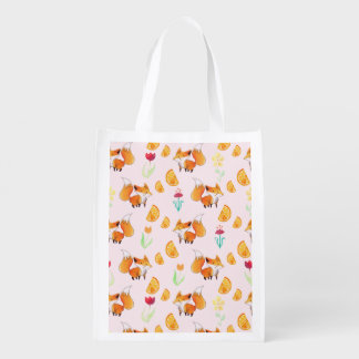 Cute Citrus Fox Pattern Grocery Bag