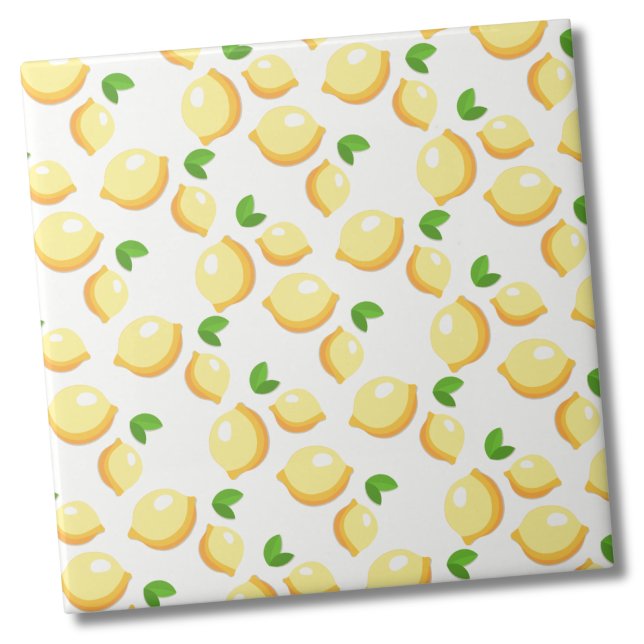 Cute Citrus Lemon Pattern Ceramic Tile (Trendy Simple Citrus White Yellow Lemon Pattern Ceramic Tile)