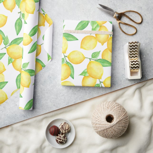 Cute Citrus Lemon Print Wrapping Paper (Crafts)