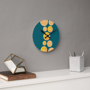 Cute Citrus Motif In An Artistic Shape Arrangement Round Clock