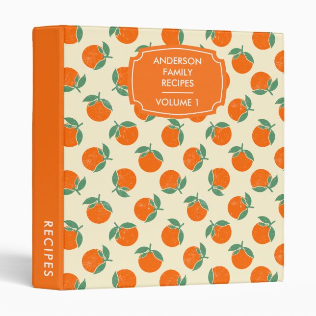 Cute Citrus Oranges Pattern Personalized Recipe 3 Ring Binder (Front/Spine)