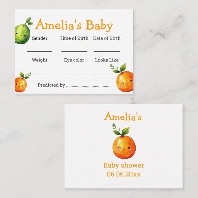 Cute Citrus Shower Predictions Game  Card (Front/Back)