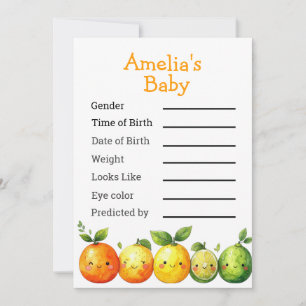 Cute Citrus Shower Predictions Game Card