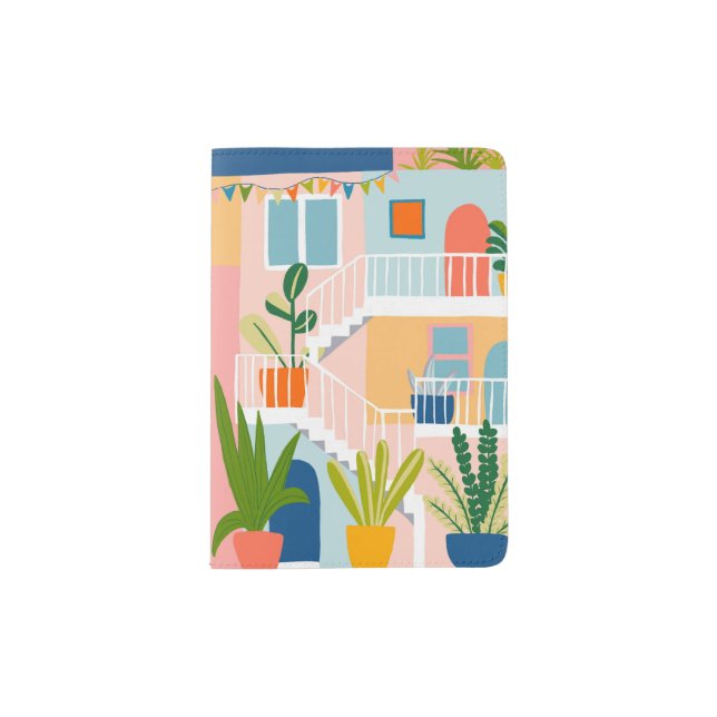 Cute City Apartments Architecture Tropical Travel  Passport Holder (Front)