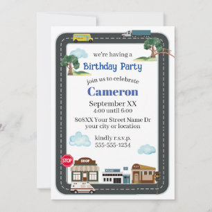 Cute City Scene Transportation Road Invitation
