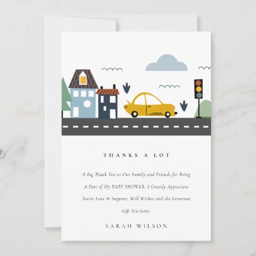 Cute City Urban Vehicle Cars Road Baby Shower Thank You Card
