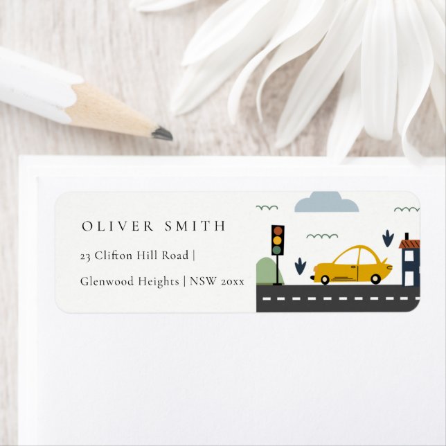 Cute City Urban Vehicle Cars Road Kids Address Label (Insitu)