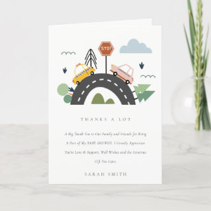 Cute Cityscape Urban Vehicle Cars Road Baby Shower Letterpress Thank You Card