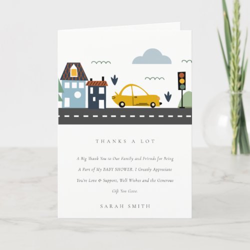 Cute Cityscape Urban Vehicle Cars Road Baby Shower Thank You Card
