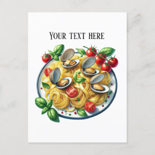 Cute clam pasta dinner add text postcard