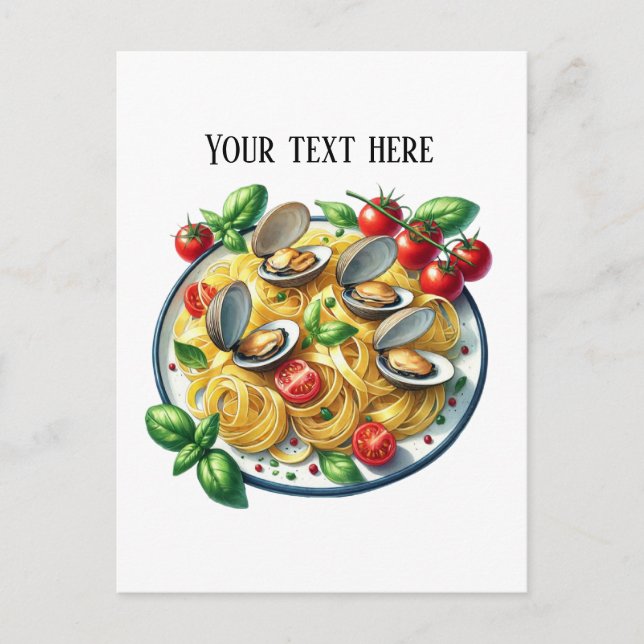 Cute clam pasta dinner add text postcard (Front)