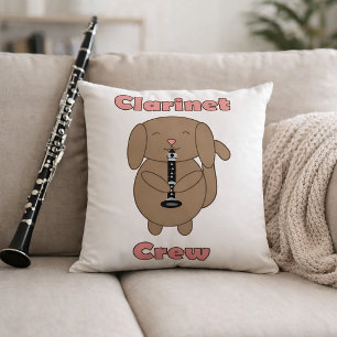 Cute Clarinet Crew Brown Puppy Dog Musician Throw Pillow