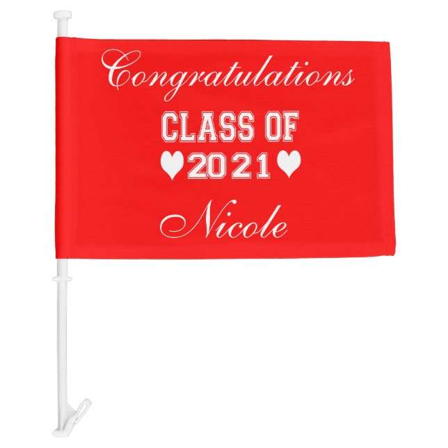 Cute Class of 2021 Red Personalize Car Flag (Front)