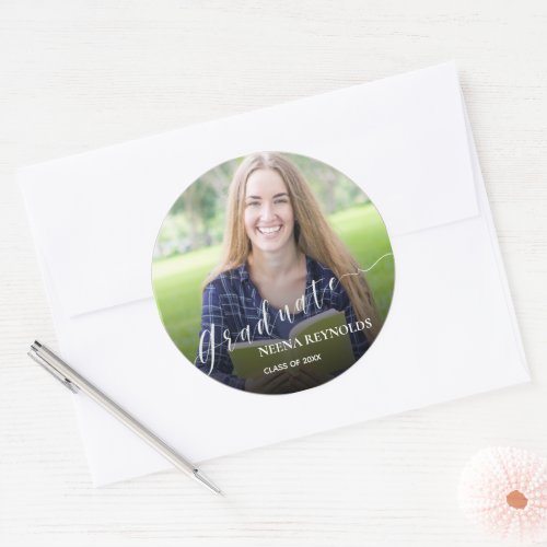 Cute Class Of 2023 Photo Graduation Announcement   Classic Round Sticker