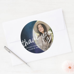 Cute Class Of 2024 Photo Graduation Thank You  Classic Round Sticker