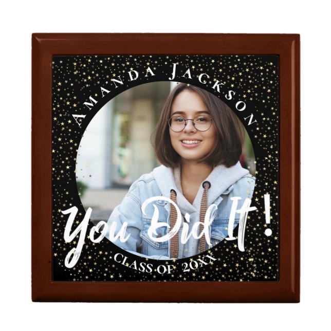 Cute Class of 2024 You Did It Black Graduation Gift Box (Front)