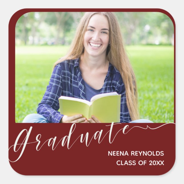 Cute Class of 2026 Graduate Photo Graduation Party Square Sticker (Front)