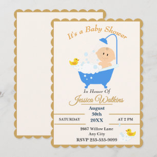 Cute Classic Baby Shower Bathtub Design Invitation