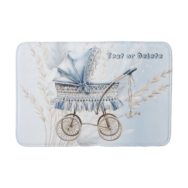 Cute Classic Baby Stroller Blue Floral Beautiful Bath Mat (Front)