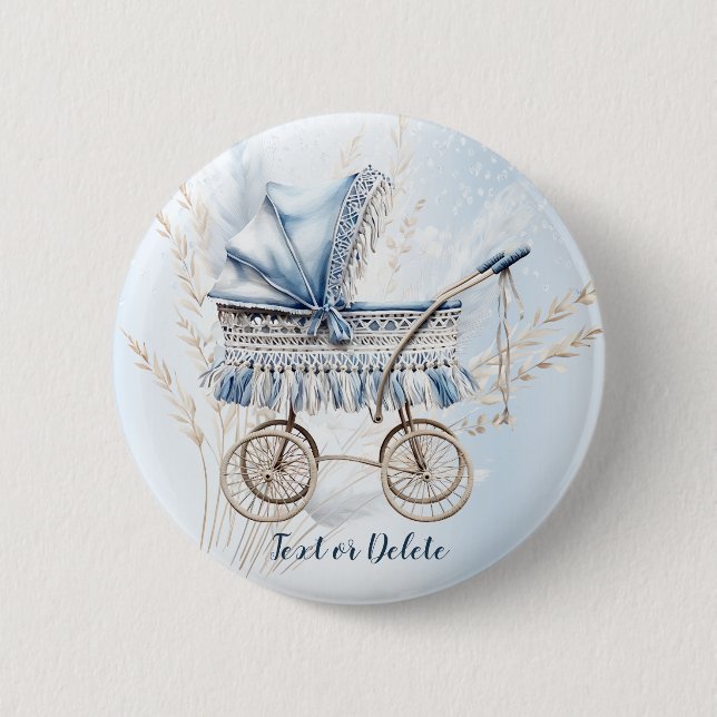 Cute Classic Baby Stroller Blue Floral Beautiful Button (Front)