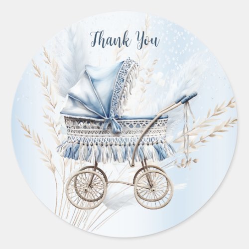 Cute Classic Baby Stroller Blue Floral Beautiful Classic Round Sticker