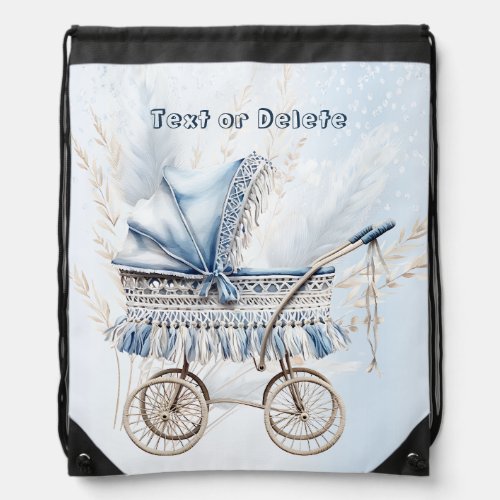 Cute Classic Baby Stroller Blue Floral Beautiful Drawstring Bag